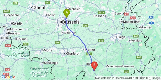 Map: Brussels Zaventem Airport (BRU) to Ciergnon