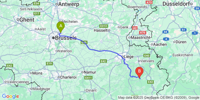Map: Brussels Zaventem Airport (BRU) to Coo