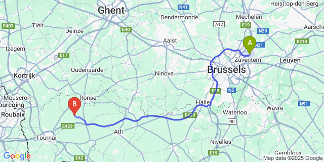Map: Brussels Zaventem Airport (BRU) to Cordes