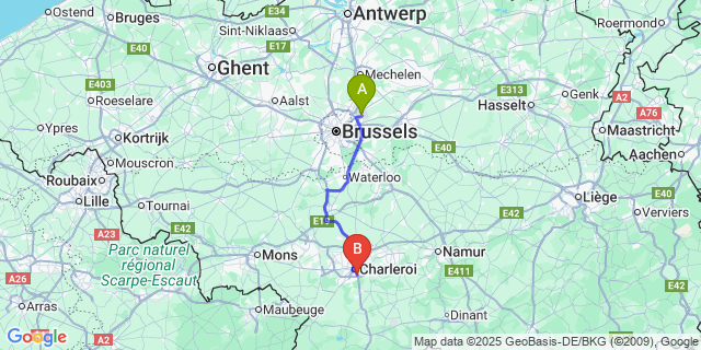 Map: Brussels Zaventem Airport (BRU) to Couillet