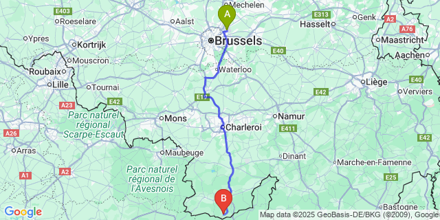 Map: Brussels Zaventem Airport (BRU) to Cul-Des-Sarts