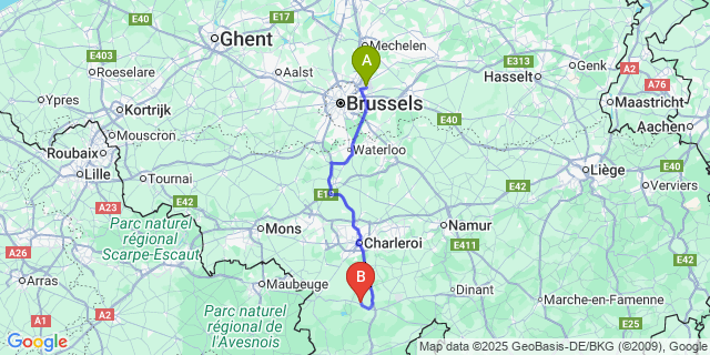 Map: Brussels Zaventem Airport (BRU) to Daussois