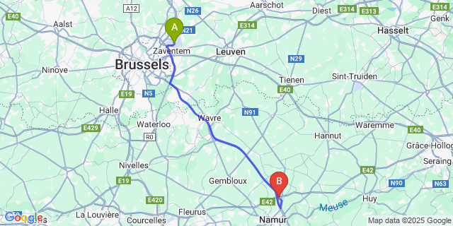 Map: Brussels Zaventem Airport (BRU) to Daussoulx