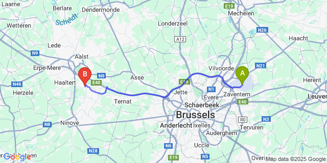 Map: Brussels Zaventem Airport (BRU) to Dederleeuw