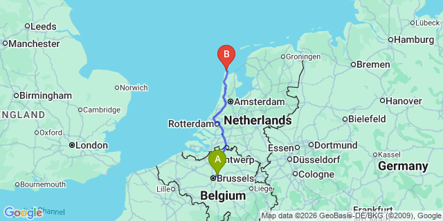 Map: Brussels Zaventem Airport (BRU) to Den Helder