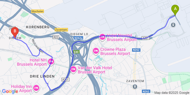 Map: Brussels Zaventem Airport (BRU) to Diegem