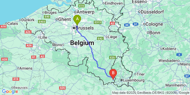 Map: Brussels Zaventem Airport (BRU) to Differt