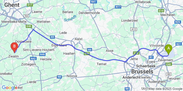 Map: Brussels Zaventem Airport (BRU) to Dikkele