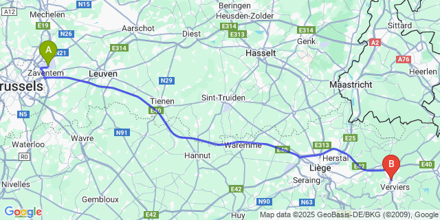 Map: Brussels Zaventem Airport (BRU) to Dison