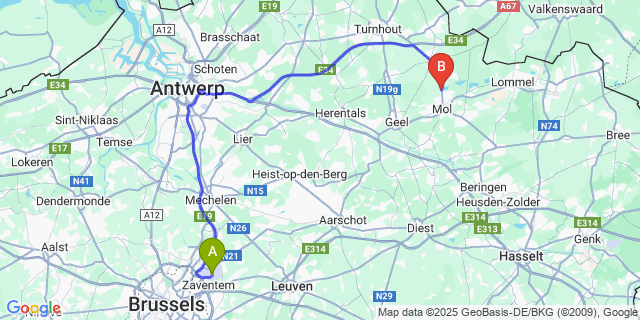 Map: Brussels Zaventem Airport (BRU) to Donk