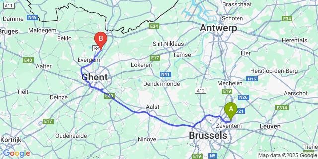 Map: Brussels Zaventem Airport (BRU) to Doornzele