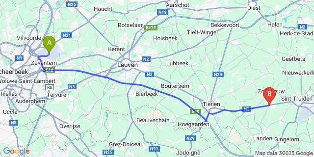 Map: Brussels Zaventem Airport (BRU) to Dormaal