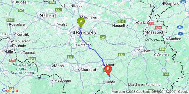 Map: Brussels Zaventem Airport (BRU) to Durnal