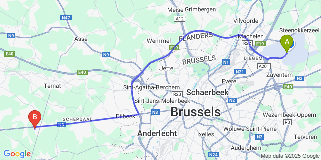 Map: Brussels Zaventem Airport (BRU) to Eizeringen