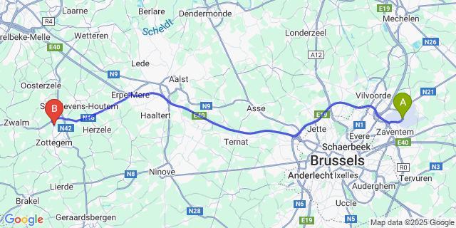 Map: Brussels Zaventem Airport (BRU) to Elene