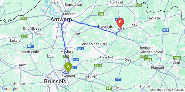 Map: Brussels Zaventem Airport (BRU) to Elsum