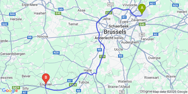 Map: Brussels Zaventem Airport (BRU) to Enghien