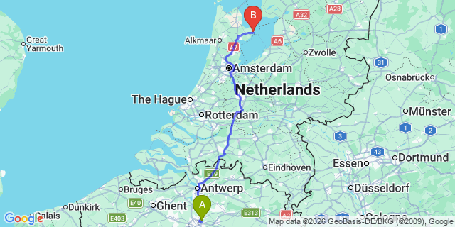 Map: Brussels Zaventem Airport (BRU) to Enkhuizen