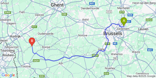 Map: Brussels Zaventem Airport (BRU) to Escanaffles