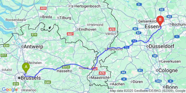 Map: Brussels Zaventem Airport (BRU) to Essen