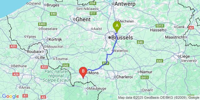 Map: Brussels Zaventem Airport (BRU) to Eugies