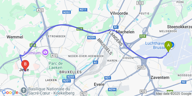 Map: Brussels Zaventem Airport (BRU) to Eurocap, Brussels