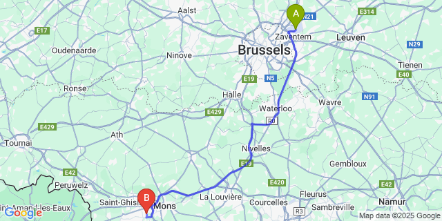 Map: Brussels Zaventem Airport (BRU) to Flénu