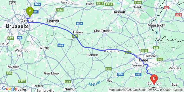 Map: Brussels Zaventem Airport (BRU) to Florze