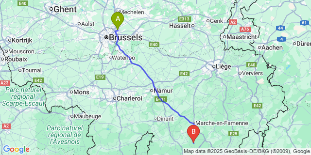 Map: Brussels Zaventem Airport (BRU) to Fourneau Saint-Michel