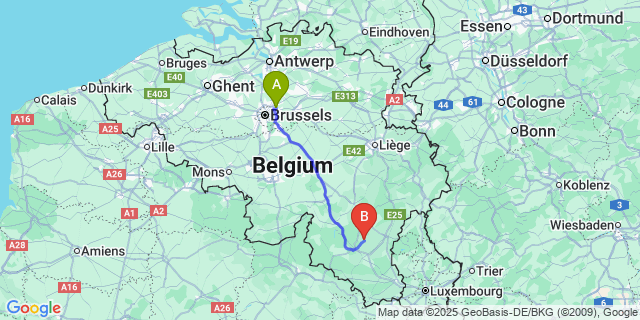 Map: Brussels Zaventem Airport (BRU) to Freux