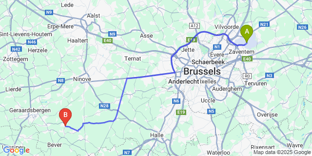 Map: Brussels Zaventem Airport (BRU) to Galmaarden