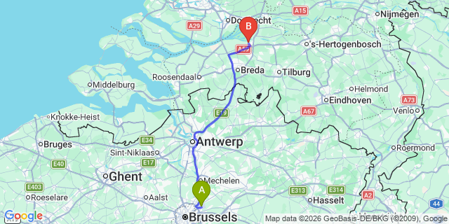 Map: Brussels Zaventem Airport (BRU) to Geertruidenberg