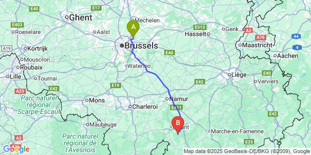 Map: Brussels Zaventem Airport (BRU) to Gendron