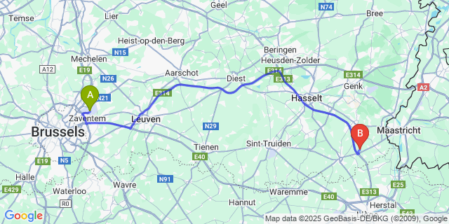 Map: Brussels Zaventem Airport (BRU) to Genoelselderen
