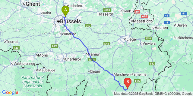 Map: Brussels Zaventem Airport (BRU) to Givroulle