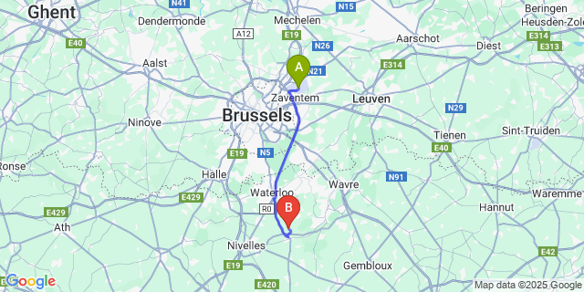 Map: Brussels Zaventem Airport (BRU) to Glabais