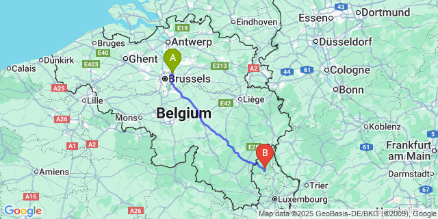 Map: Brussels Zaventem Airport (BRU) to Goesdorf
