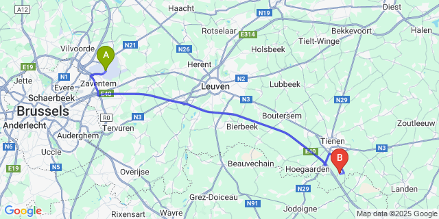 Map: Brussels Zaventem Airport (BRU) to Goetsenhoven