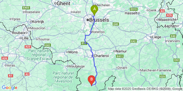 Map: Brussels Zaventem Airport (BRU) to Gonrieux