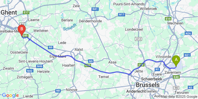 Map: Brussels Zaventem Airport (BRU) to Gontrode