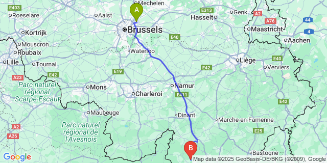 Map: Brussels Zaventem Airport (BRU) to Graide