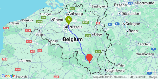 Map: Brussels Zaventem Airport (BRU) to Grapfontaine