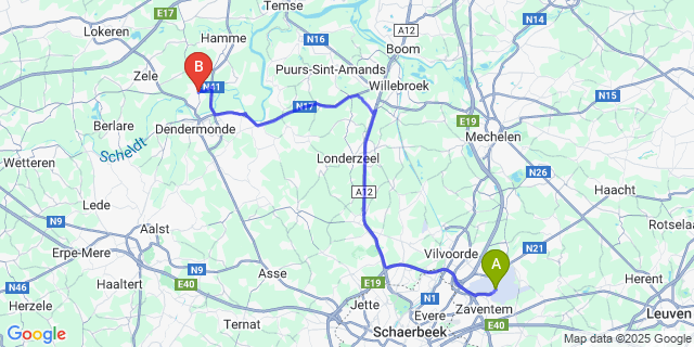 Map: Brussels Zaventem Airport (BRU) to Grembergen