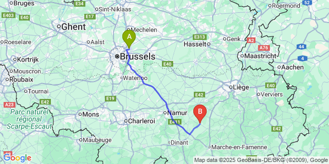 Map: Brussels Zaventem Airport (BRU) to Havelange