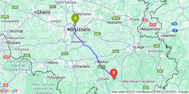 Map: Brussels Zaventem Airport (BRU) to Haversin