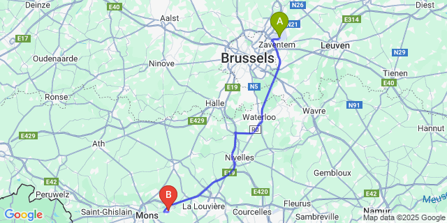 Map: Brussels Zaventem Airport (BRU) to Havré
