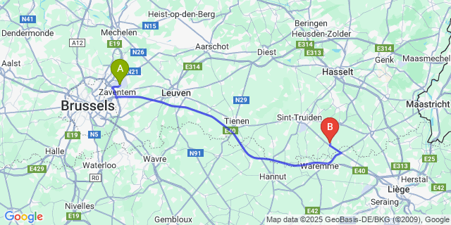 Map: Brussels Zaventem Airport (BRU) to Heers