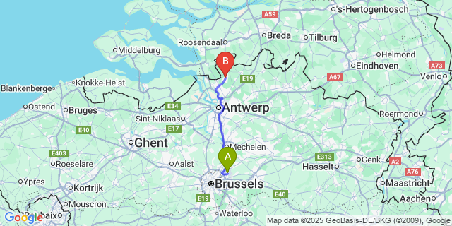 Map: Brussels Zaventem Airport (BRU) to Heide