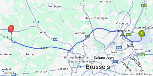 Map: Brussels Zaventem Airport (BRU) to Hekelgem