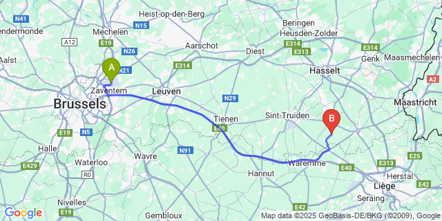 Map: Brussels Zaventem Airport (BRU) to Heks